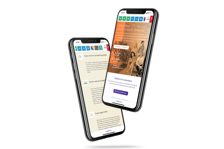 Mobiles with Awin website using the Recite Me assistive toolbar