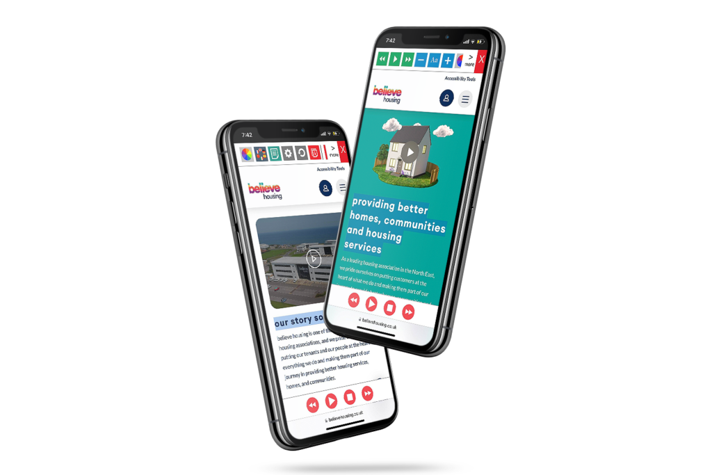 Mobiles with Believe Housing website using the Recite Me assistive toolbar