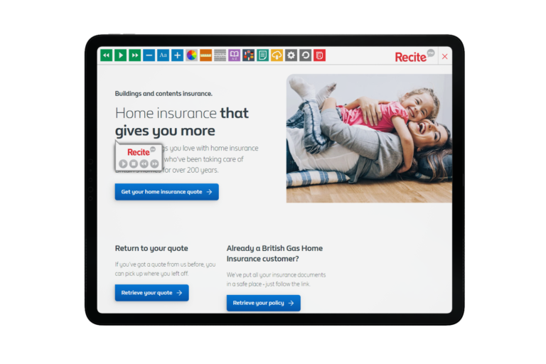 Tablet with British Gas website using the Recite Me toolbar