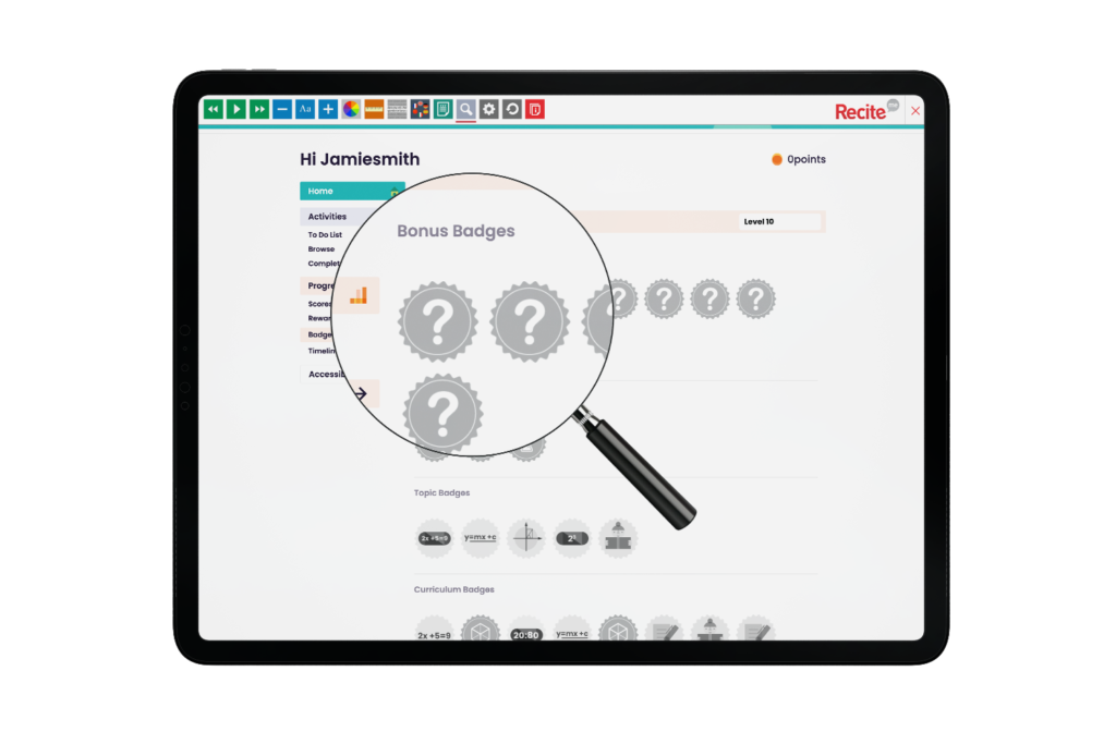 Tablet with Ed Place website using the Recite Me assistive toolbar