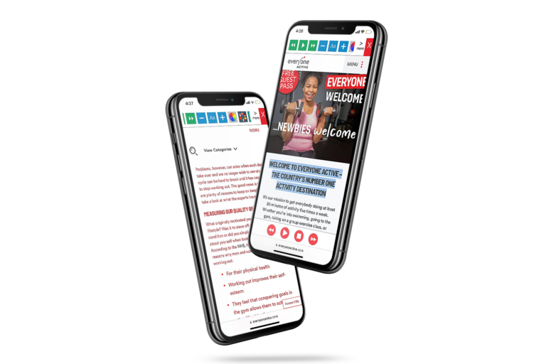 Mobiles with Everyone Active website using the Recite Me assistive toolbar