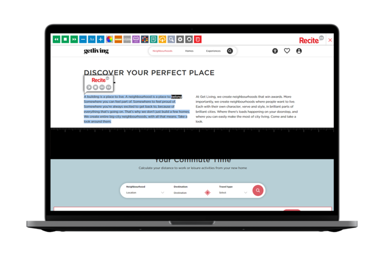 Laptop with Get Living website using the Recite Me assistive toolbar