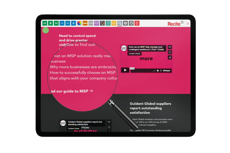 Tablet with Guidant Global website using the Recite Me Assistive Toolbar