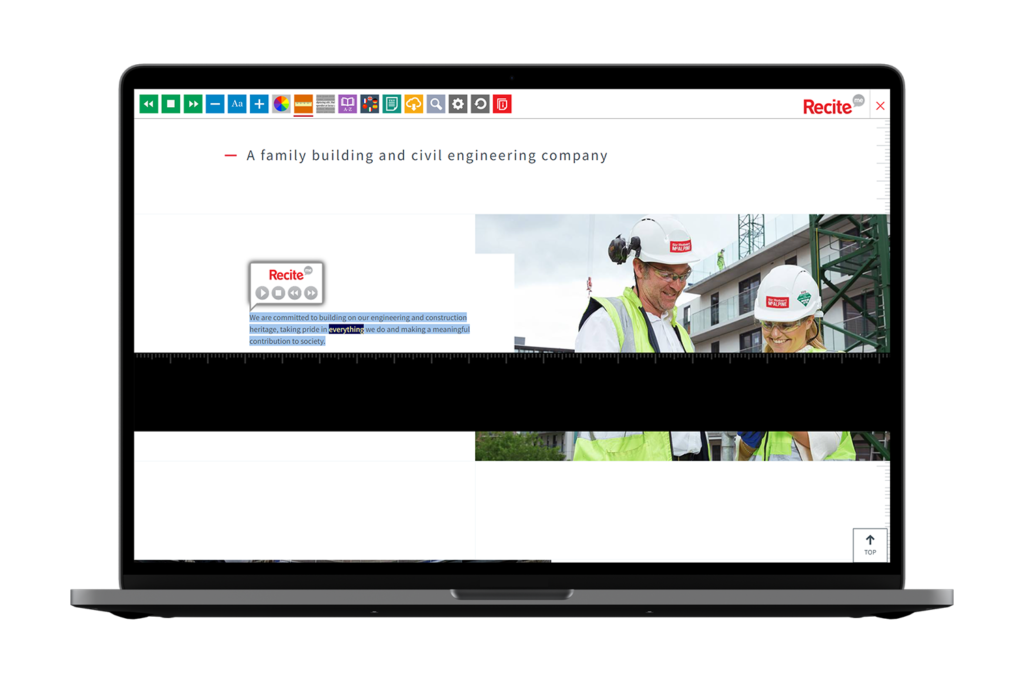 Laptop with Sir Robert Mcalpine website using the Recite Me assistive toolbar