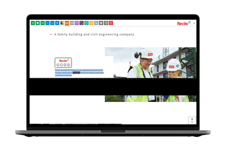 Laptop with Sir Robert Mcalpine website using the Recite Me assistive toolbar