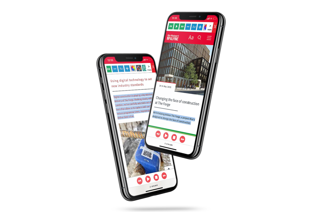 Mobiles with Sir Robert Mcalpine website using the Recite Me assistive toolbar