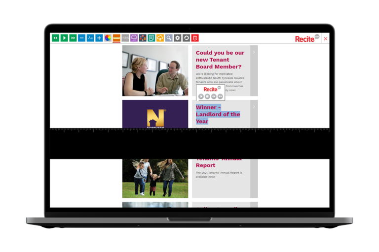 Laptop with South Tyneside Homes website using the Recite Me assistive toolbar