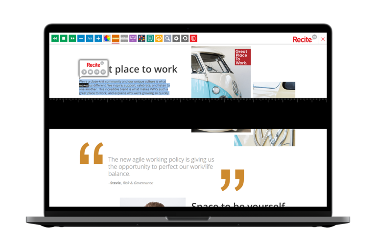 Laptop with Volkswagen website using the Recite Me assistive toolbar