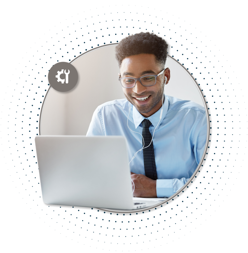 Man working on a laptop Services Sector