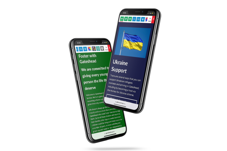 Mobiles with Gateshead Council website using the Recite Me assistive toolbar