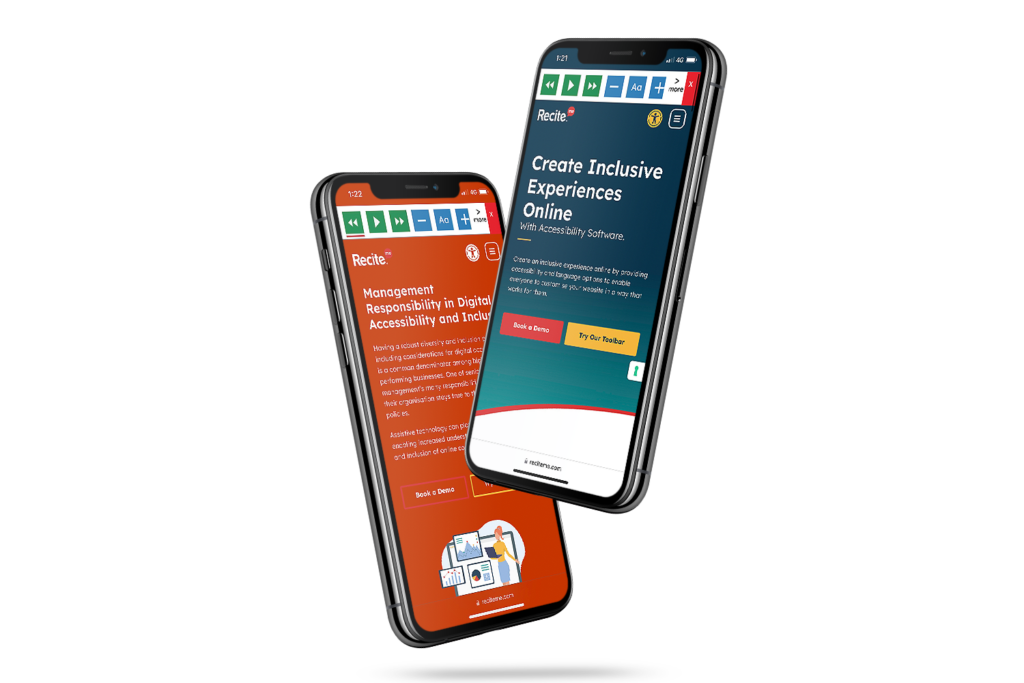 Recite Me website open on two mobile phones