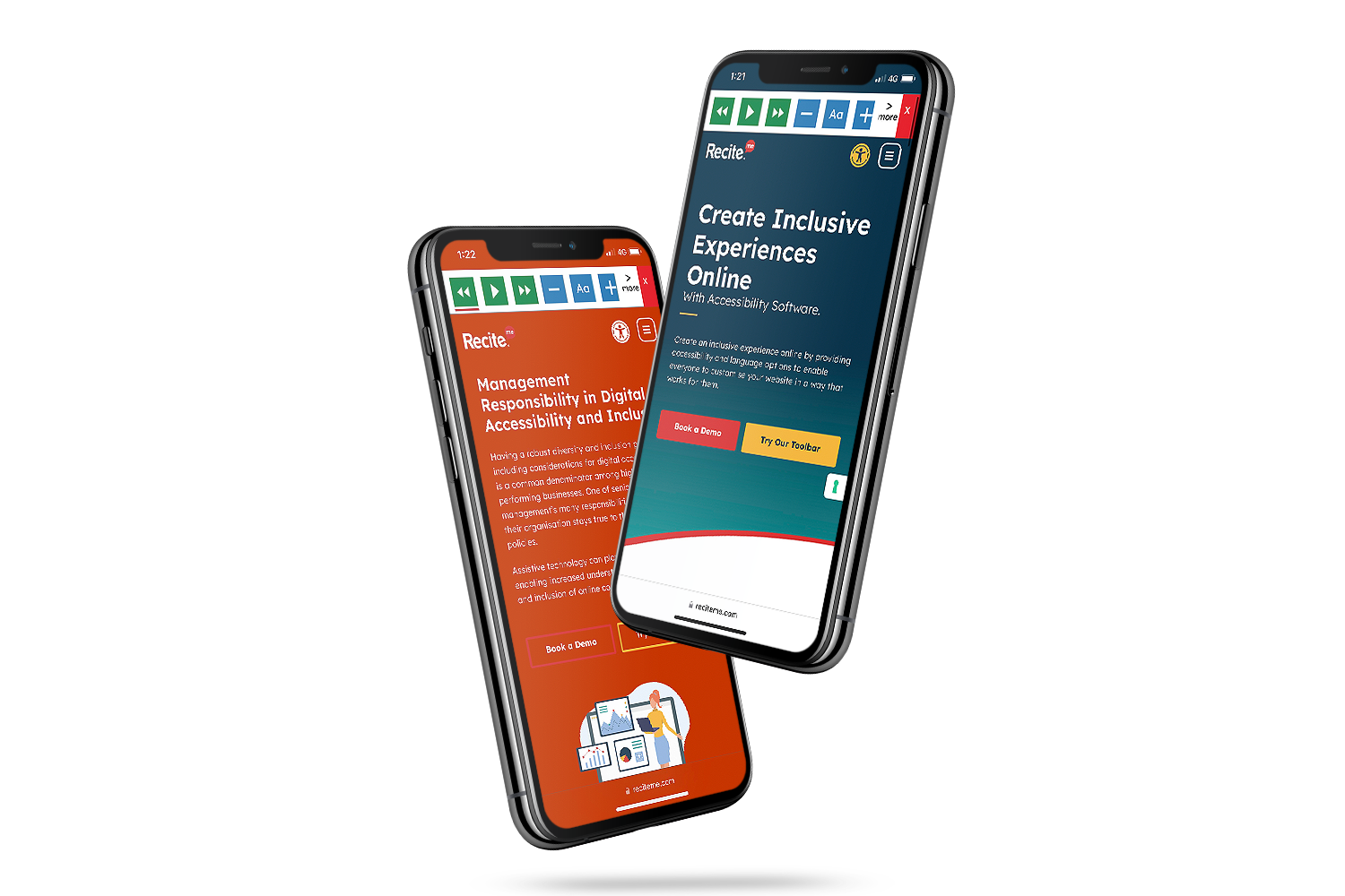 Recite Me website open on two mobile phones