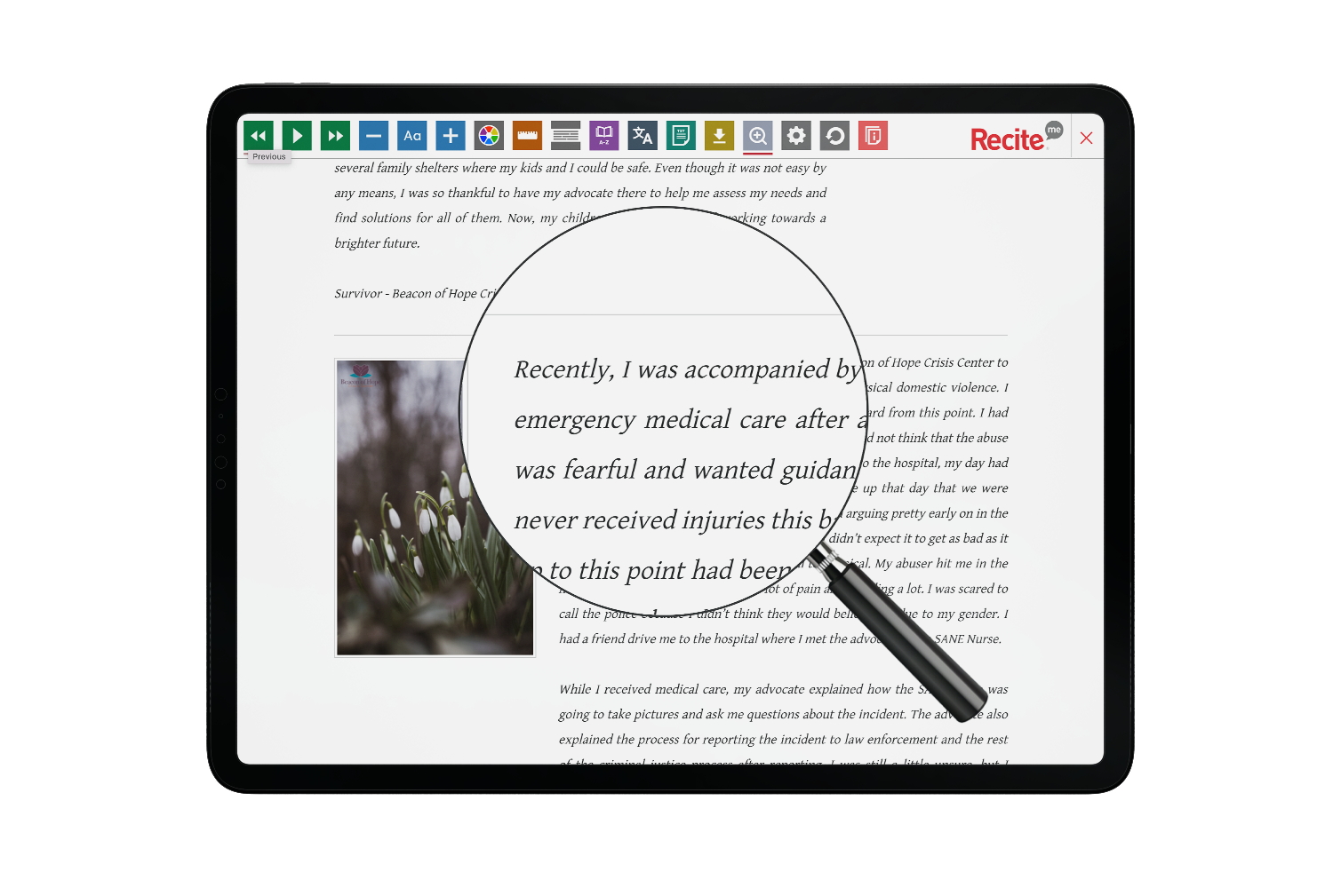 Beacon of Hope Crisis Center Tablet