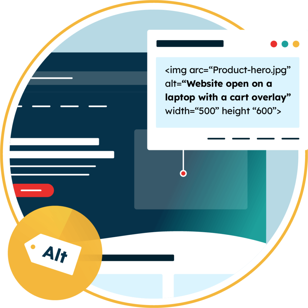 Web page with an overlay showing the Alt tag for an image