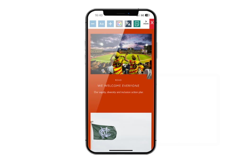 Recite Me toolbar being used on Trent Bridge website