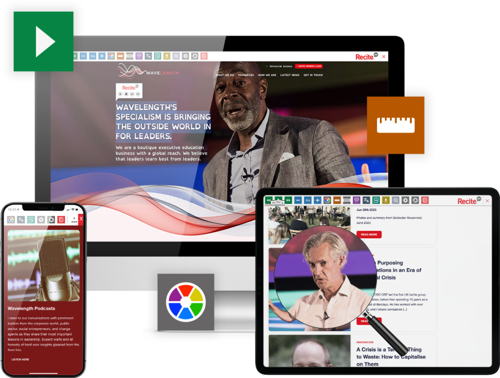 Mock-up of the Recite Me toolbar being used on the Wavelength website