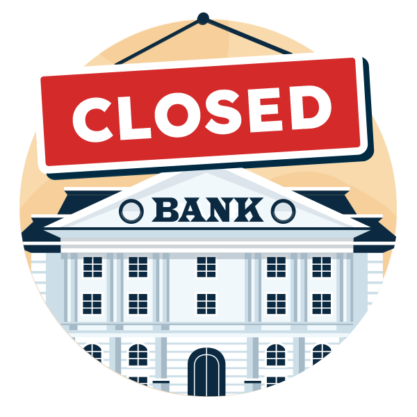 bank with a closed sign above it