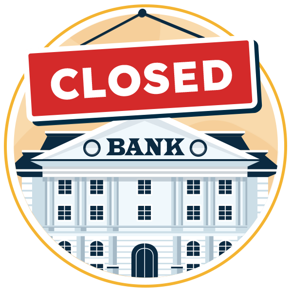 bank with a closed sign above it