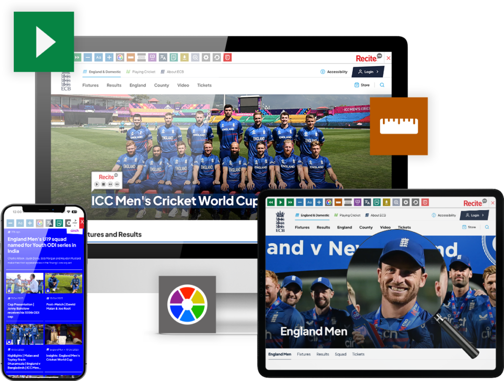 Mock-up of the Recite Me toolbar being used on the ECB website