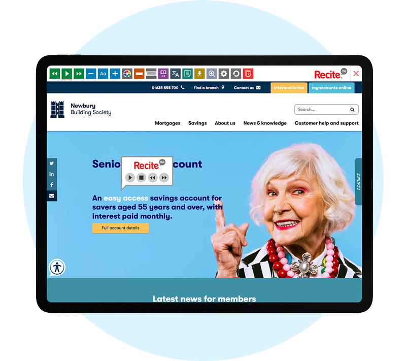 Newbury Building Society website open on a laptop with the toolbar launched