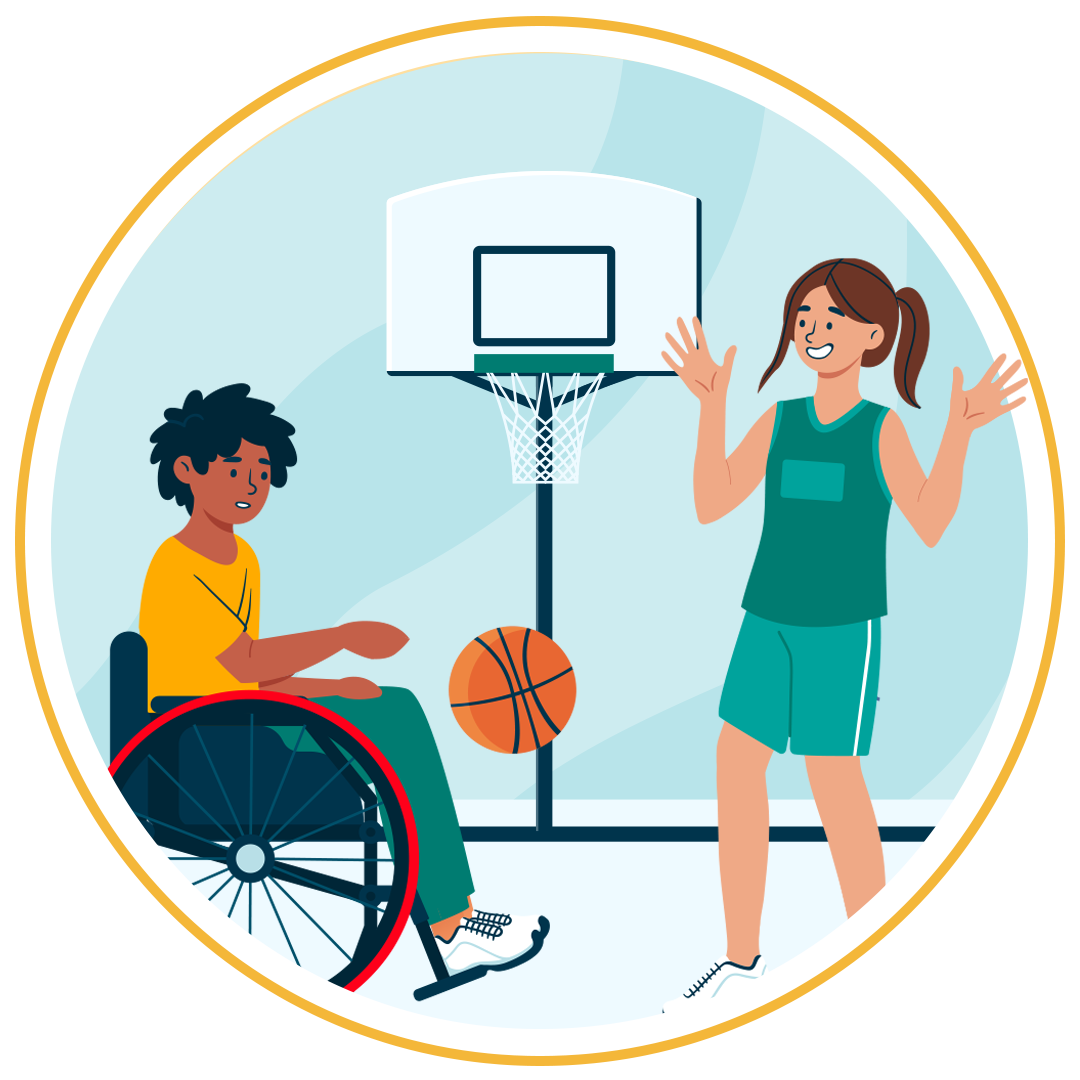 Disabled person playing basketball