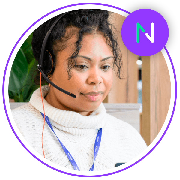 Person using a headset and smiling