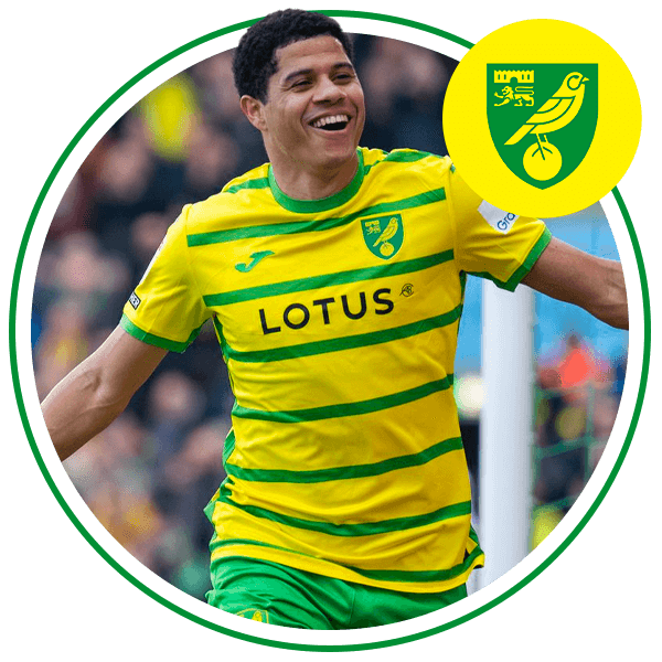 Norwich City FC player smiling and running across pitch