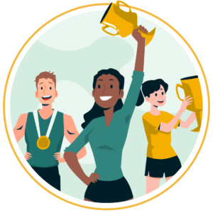 illustration of athletes with trophies and medals