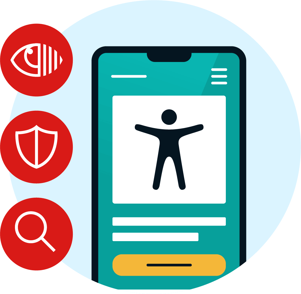 Website on a smartphone, with an icon showing it's inclusive