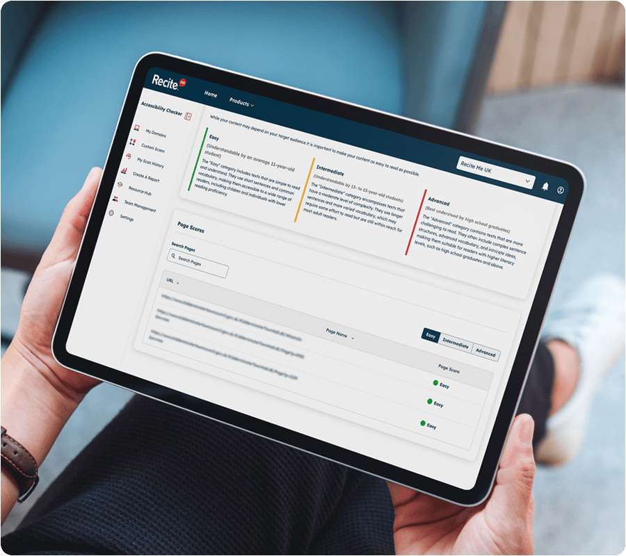 Reading age screen being used on a tablet