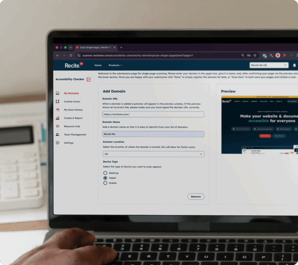 A new scan screen with the tablet option selected