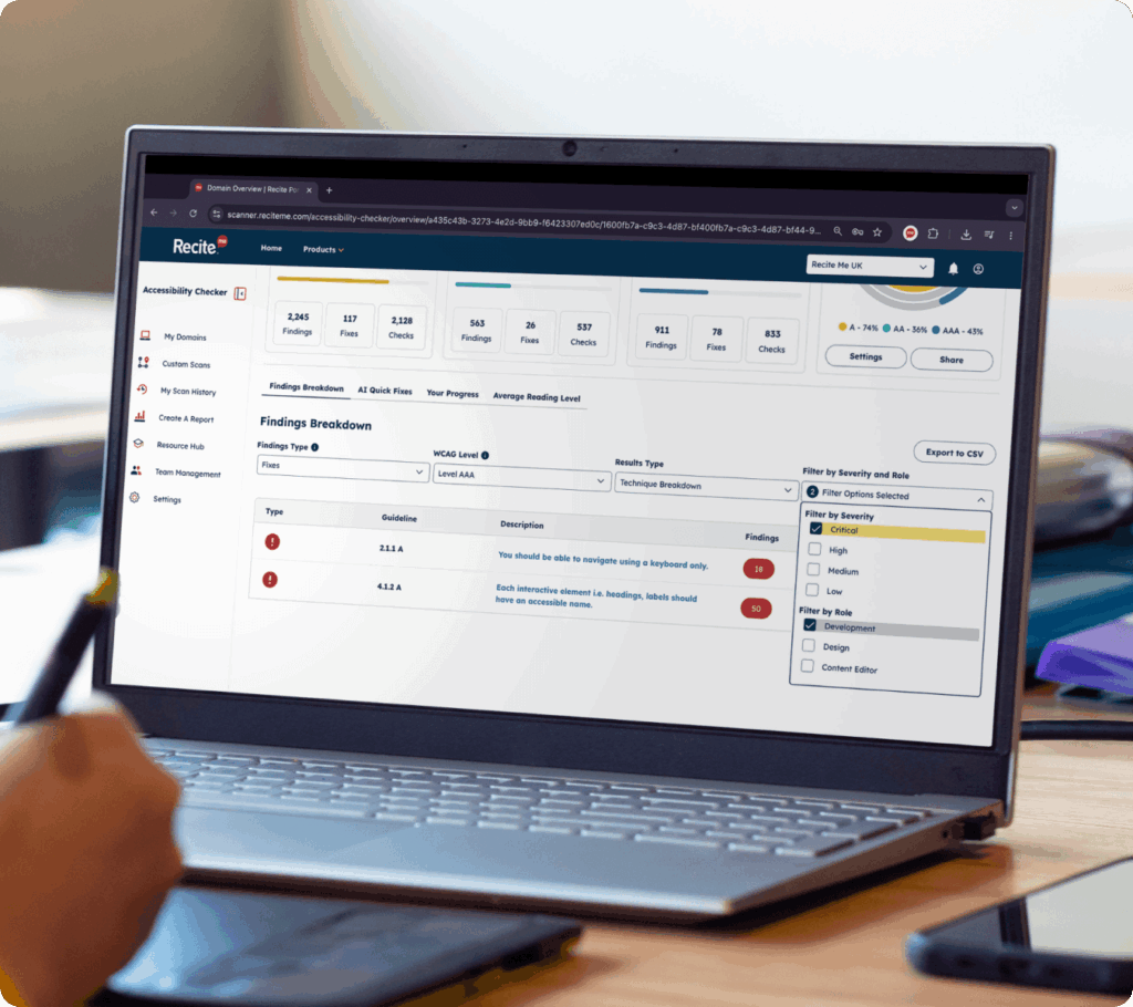 Filter by job role being used on a laptop