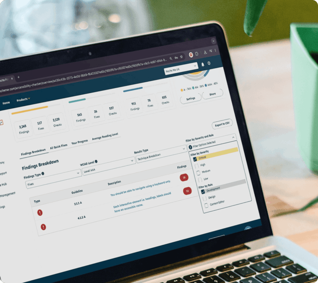 Filter by job role being used on a laptop
